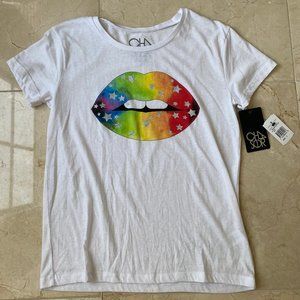 NWT Women's Chaser White with Colorful Lips Small